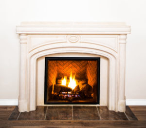 all white fireplace with flames