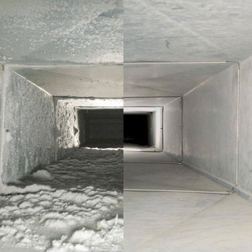 Air Duct Cleaning Before with lint and After clean as can be