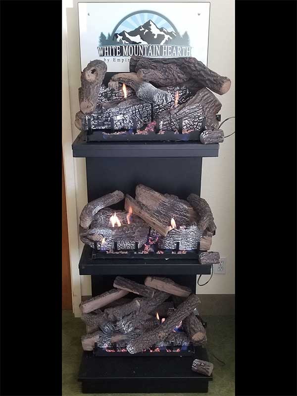 Vent Free Gas Logs three tier display from White Mountain Hearth